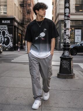 Staple Men’s Pigeon Dip Dye T-Shirt Short Sleeve Black Gray White Size L